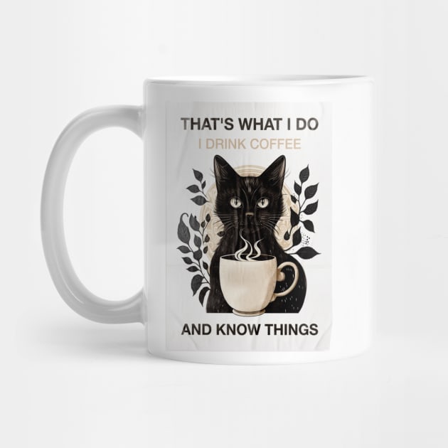 Cat Drink Coffee And Know Things by Azizshirts